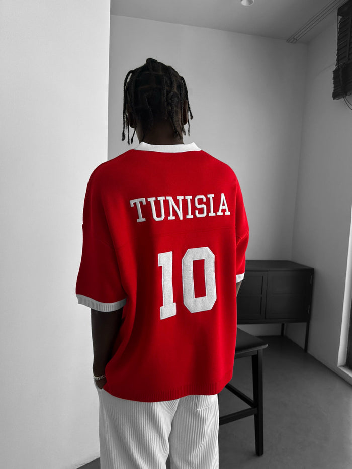 Oversize Tunisien Stickad T-shirt - Röd