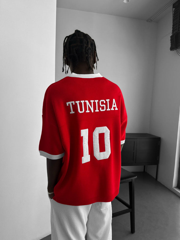 Oversize Tunisien Stickad T-shirt - Röd