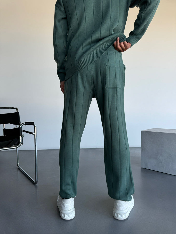 Loose Fit Lines Stickade Byxor - Petrol