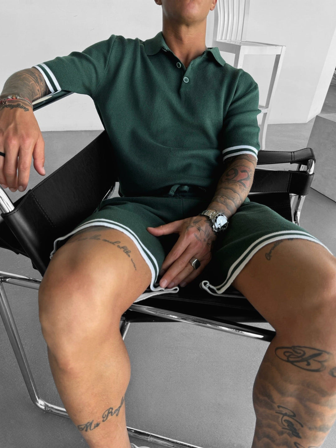 Regular Fit Stickad T-shirt - Mörk Skog