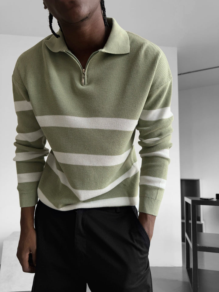 Överdimensionerad Stickad Crop Polo Tröja - Mint