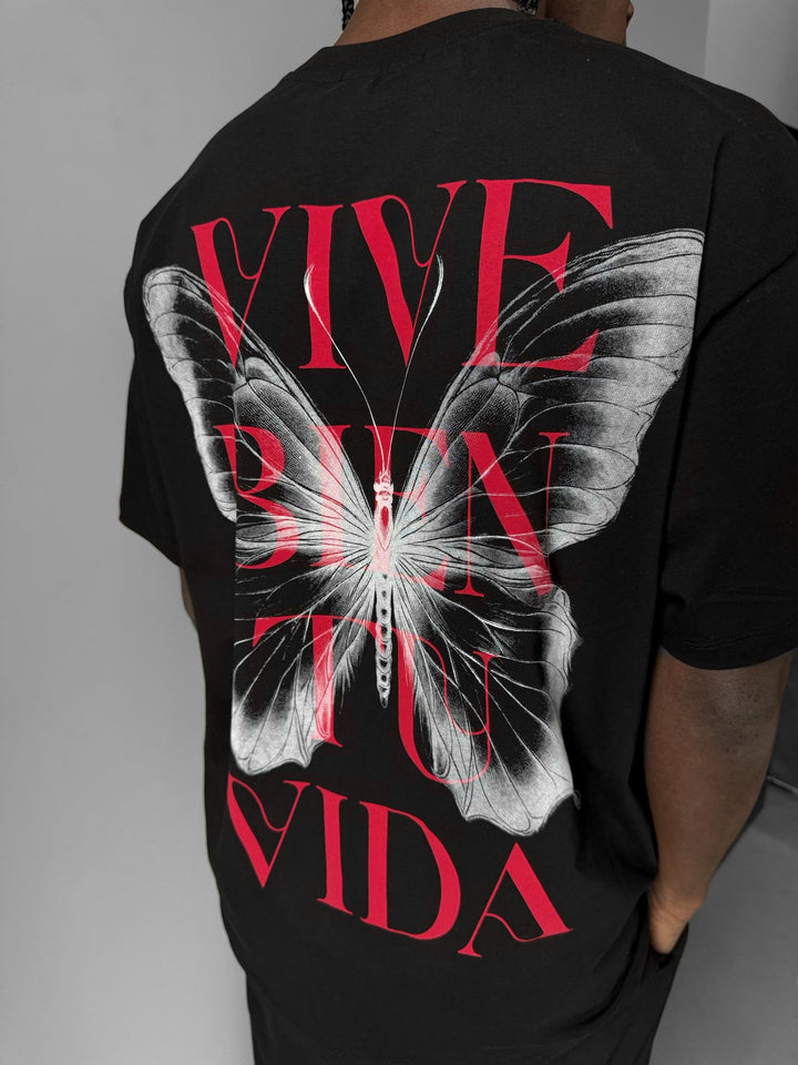 Oversize "Vive Bien Tu Vida" T-shirt - Svart och Vit