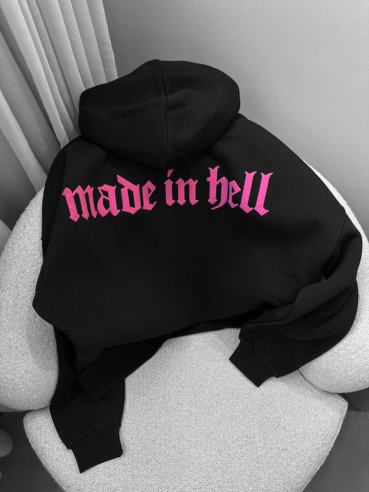 Oversize Made in Hell Hoodie - Svart och Lila