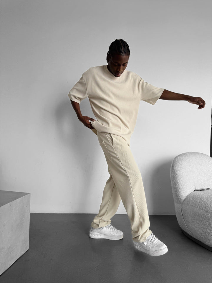 Lös Passform Cordbyxor - Beige