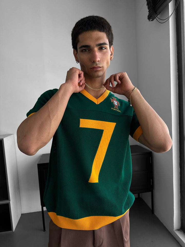 Oversize Portugal Stickad T-shirt - Grön