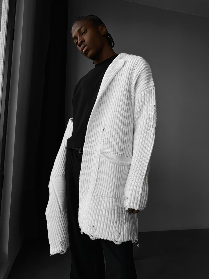 Lös Passform Lång Stickad Cardigan - Vit
