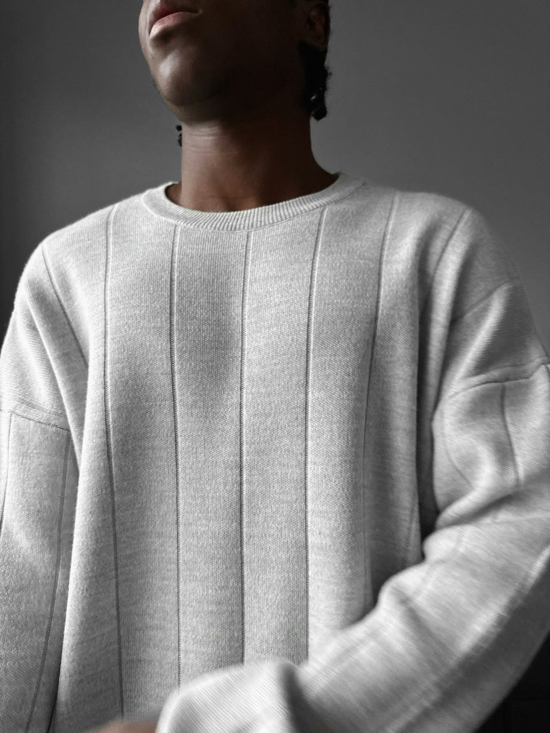 Oversize Linjer Stickad Sweatshirt - Ljus Grå