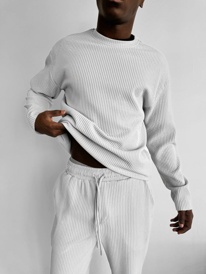 Oversize Ribbad Långärmad T-shirt - Grå