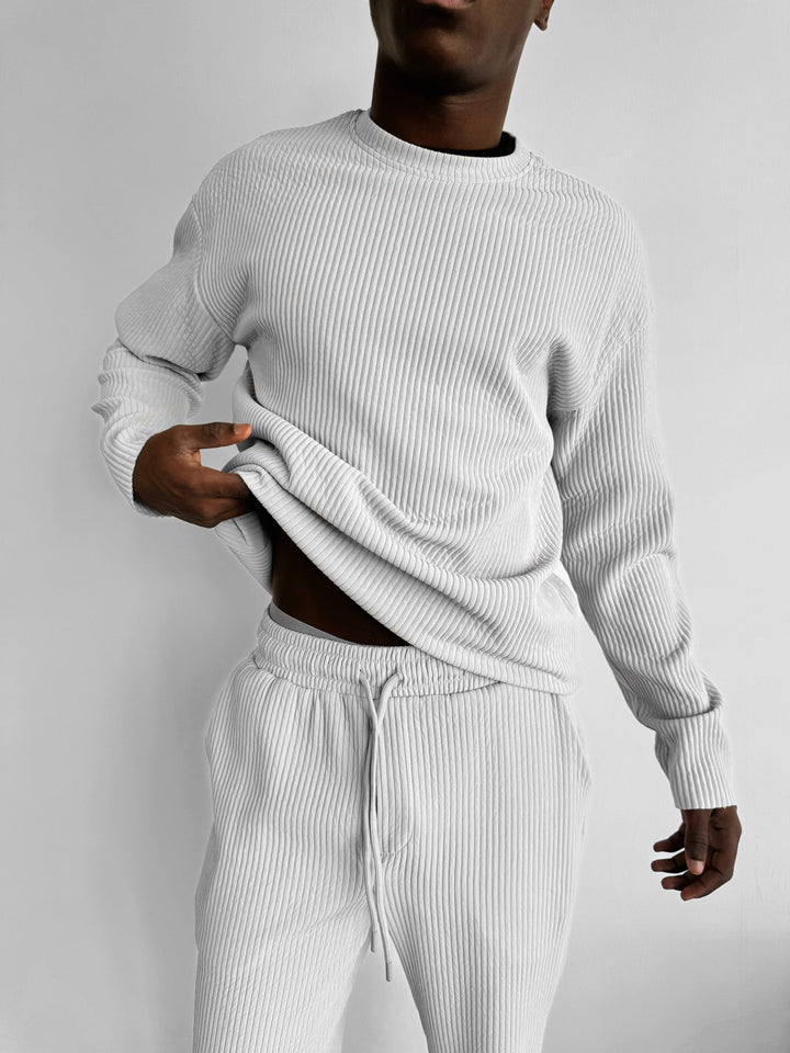 Oversize Ribbad Långärmad T-shirt - Grå