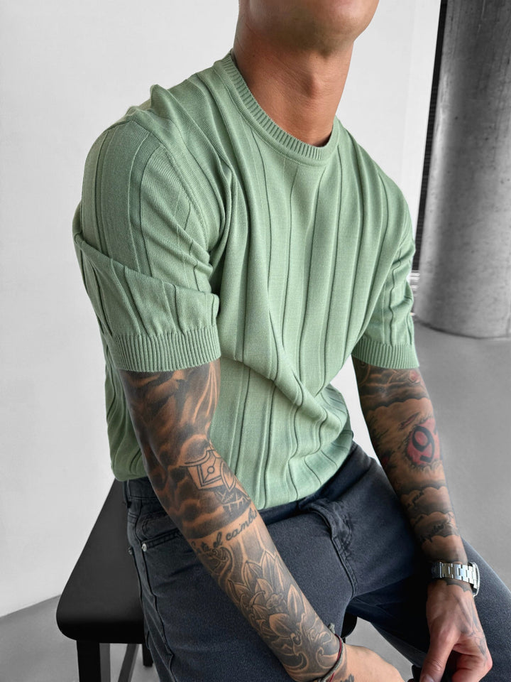 Regular Fit Knit Lines T-shirt - Gräs