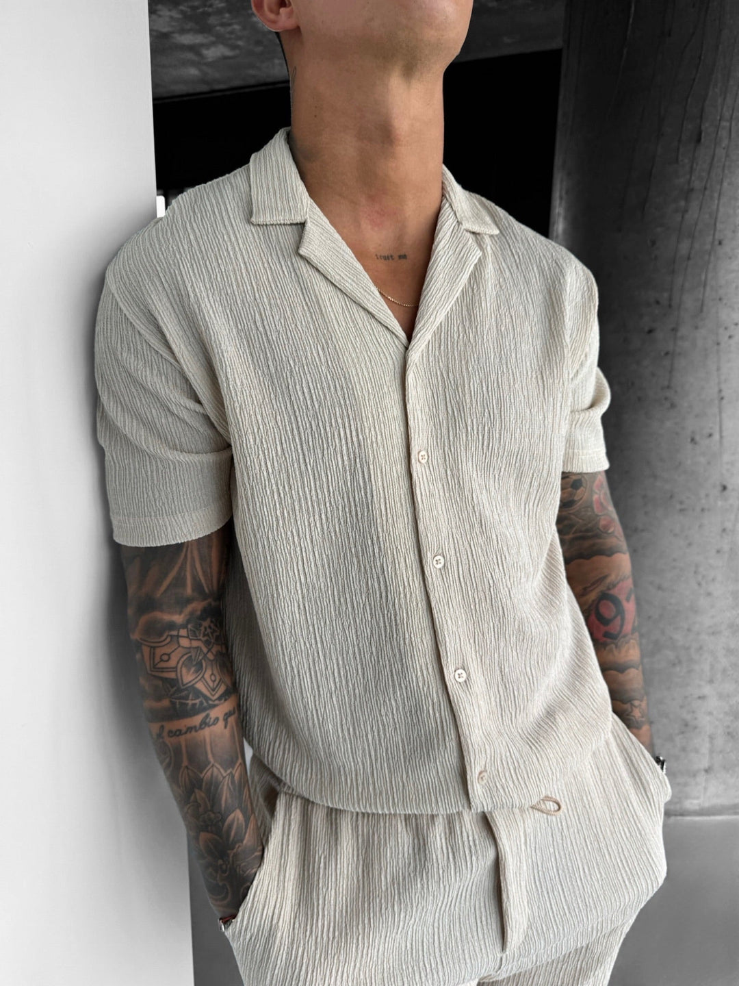 Oversize Crepe Skjorta - Beige