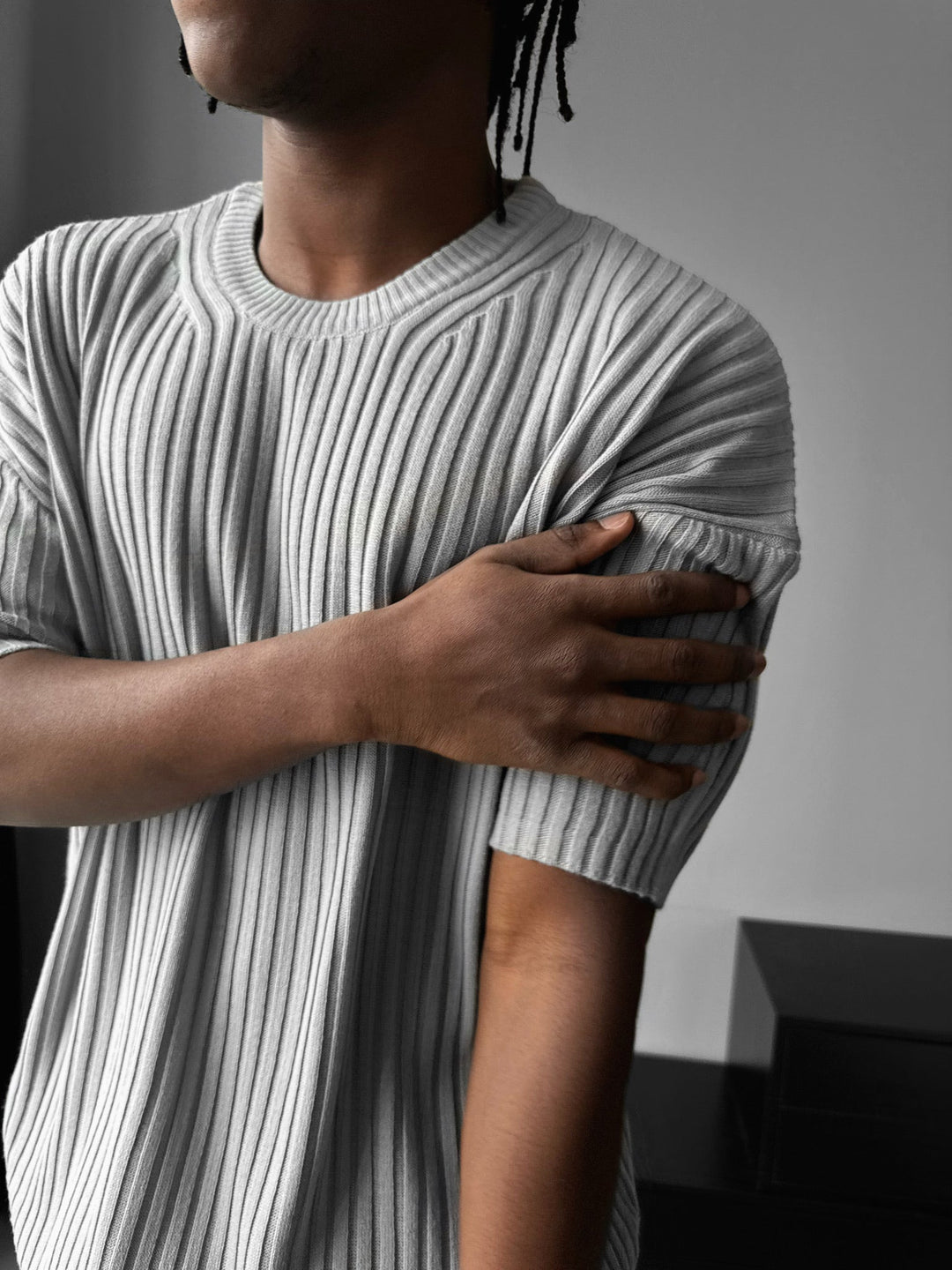 Lös Passform Ribbad T-shirt - Grå