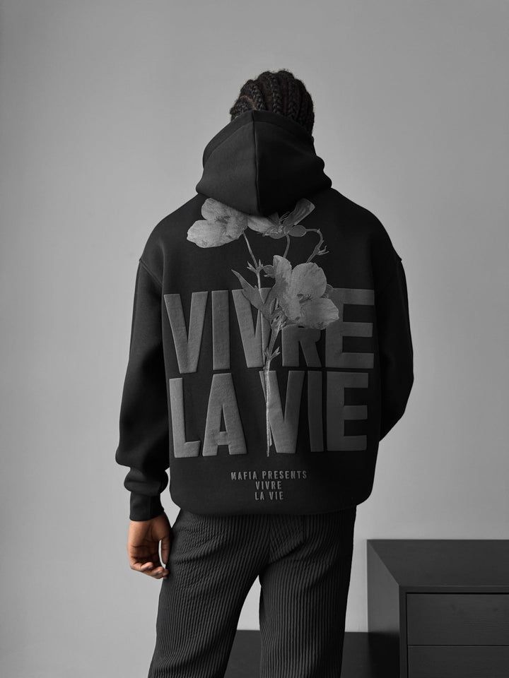 Oversize Vivre La Vie Hoodie - Svart och Grå