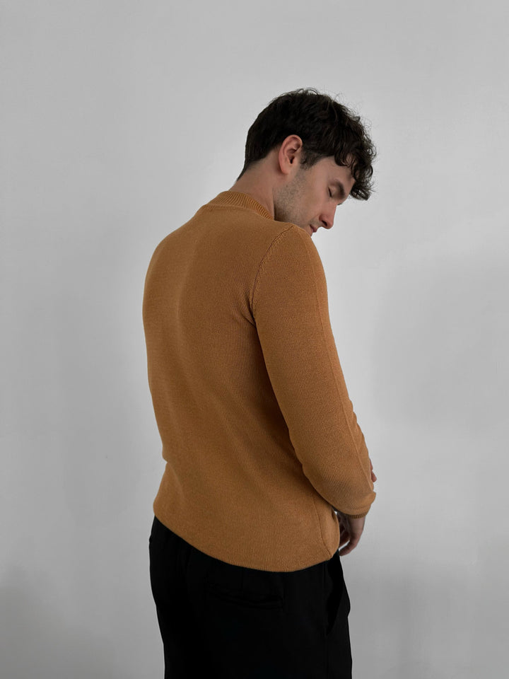 Lös Passform Halv Hals Pullover - Kamel