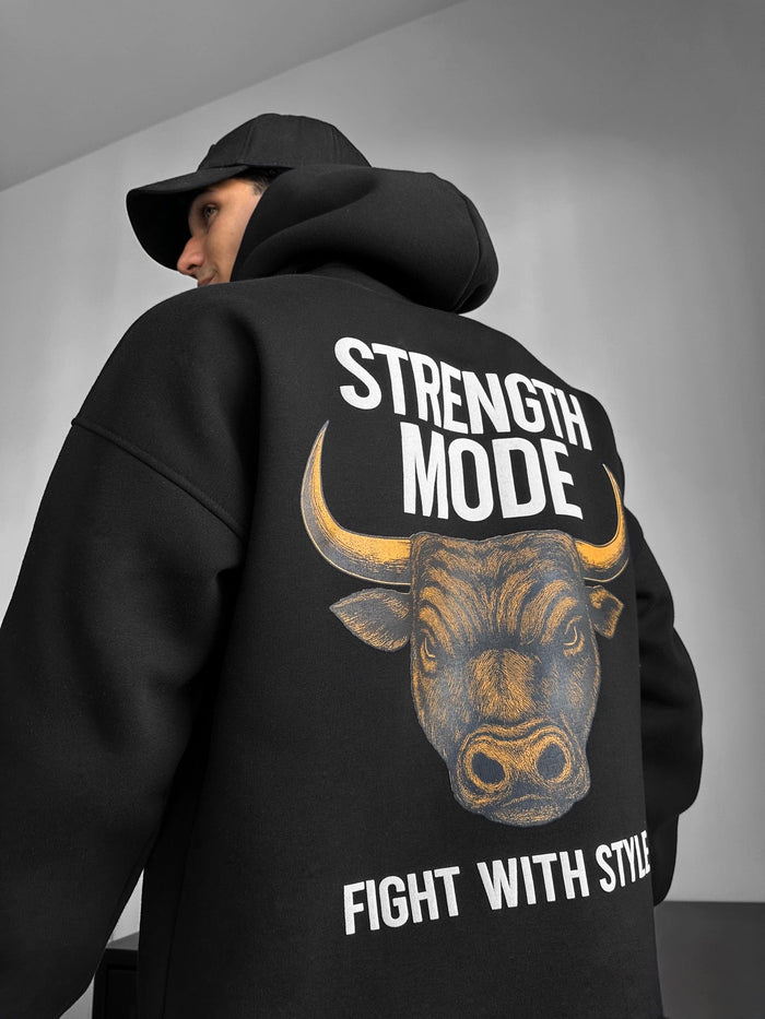 Oversize Styrka Mode Hoodie - Svart