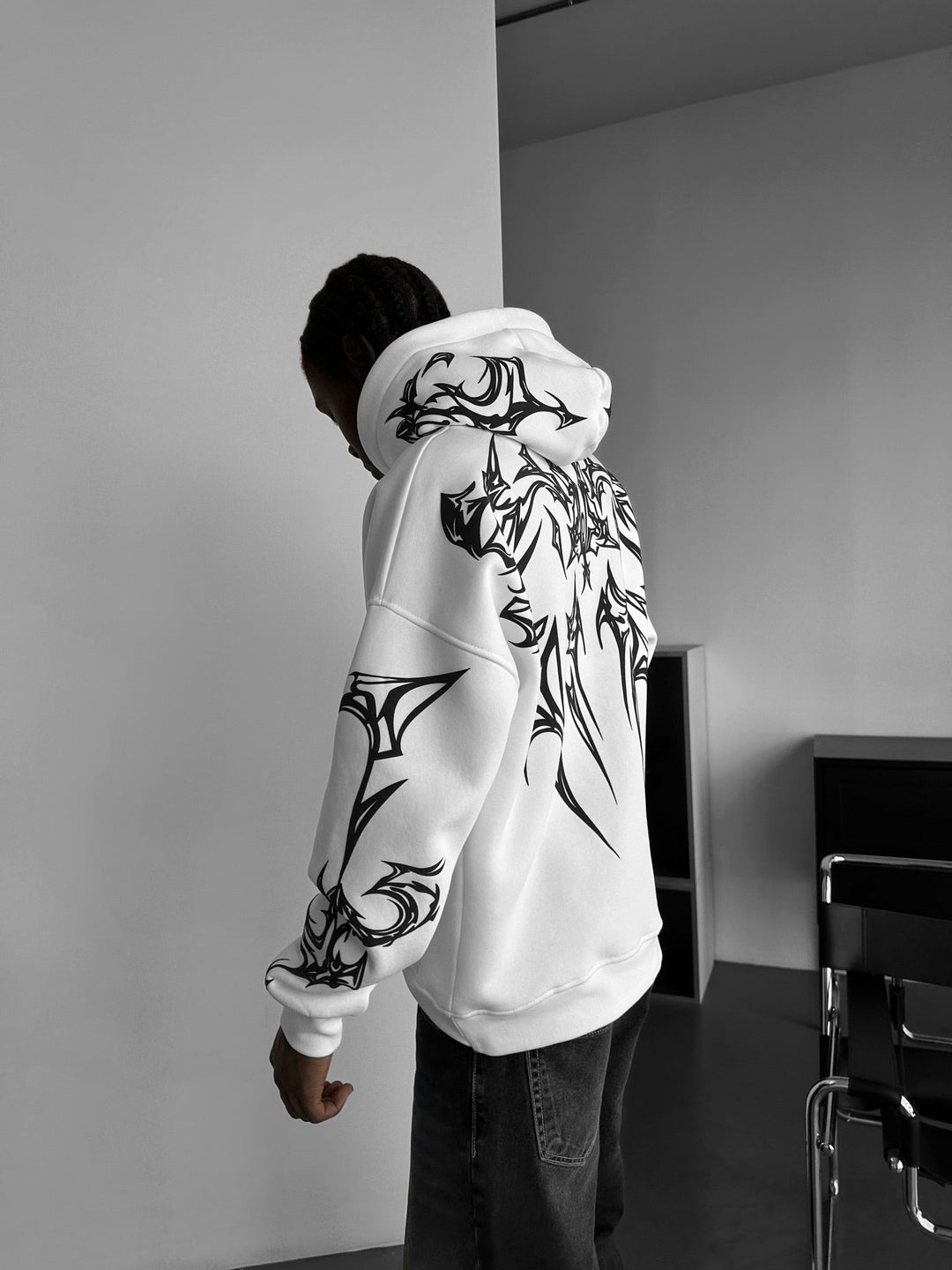 Oversize Mafia Tribal Hoodie - Vit