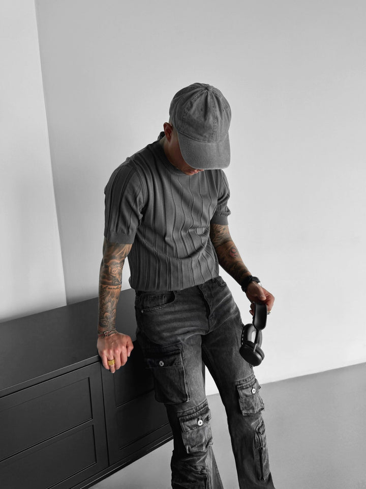 Regular Fit Knit Lines T-shirt - Antracit