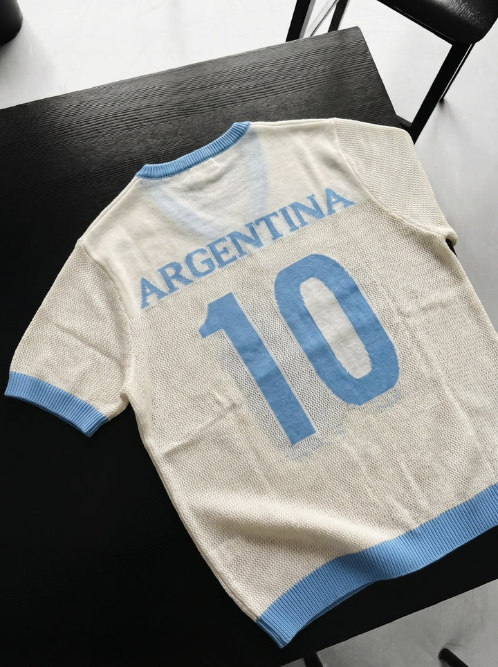 Oversize Argentina Stickad T-shirt - Vit