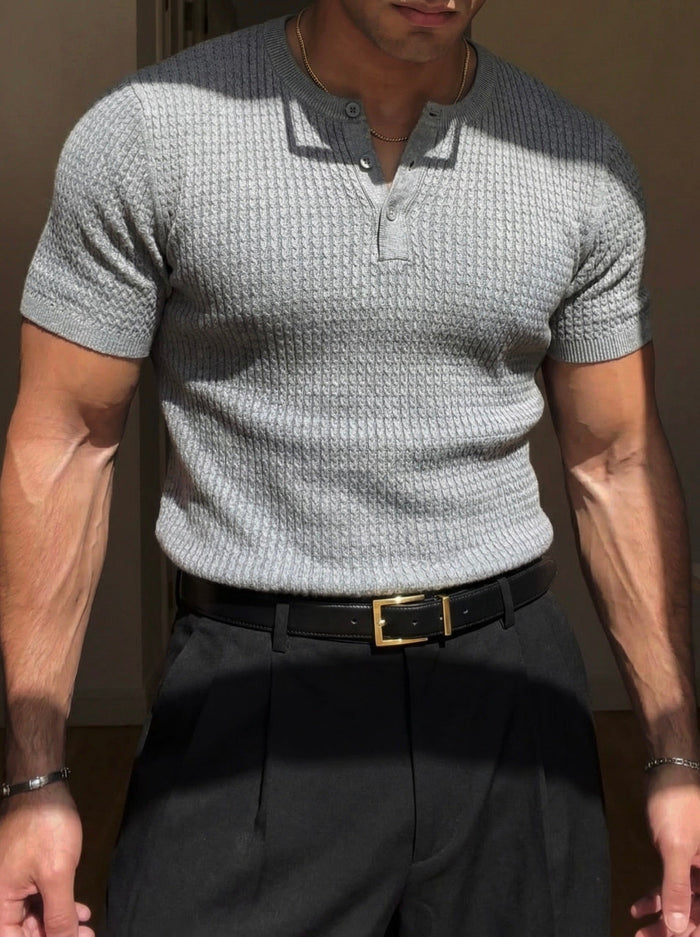 Regular Fit Waffle Button T-shirt - Grå