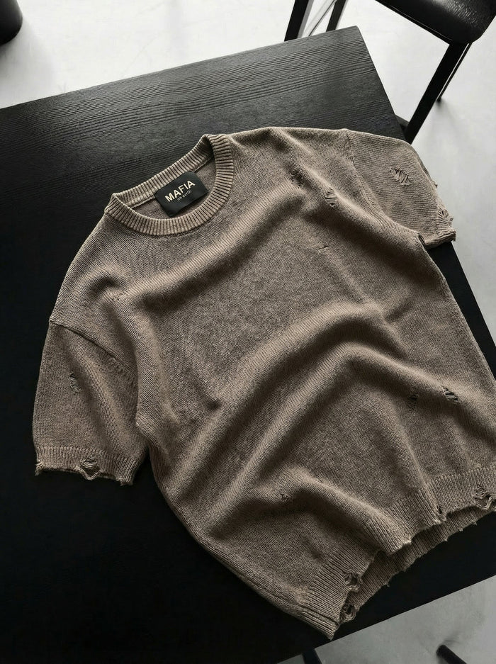 Överdimensionerad Stickad Torn T-Shirt - Sten