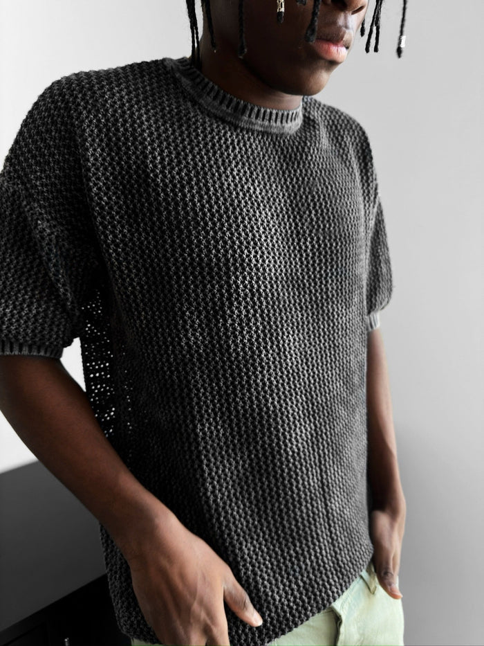 Regular Fit Knit Grid T-shirt - Stormigt Väder