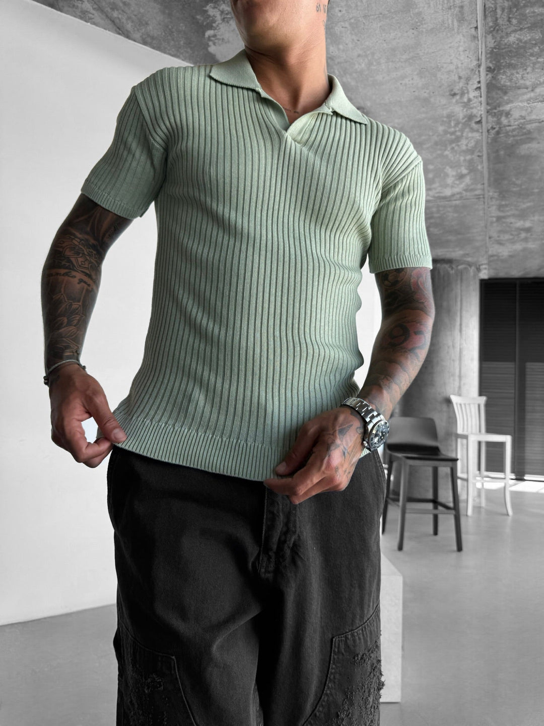 Slim Fit Knit Polo T-Shirt - Mint