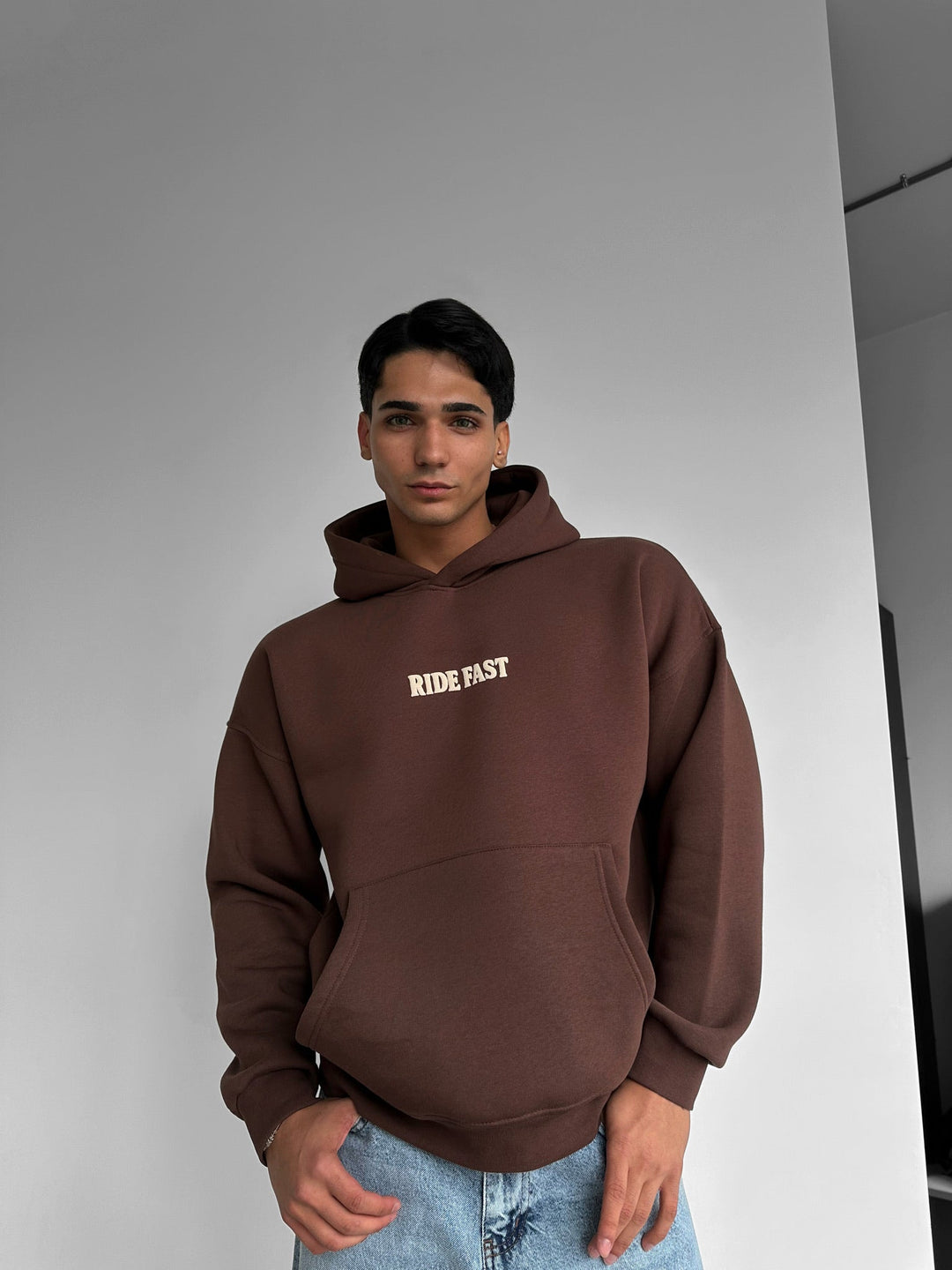 Oversize Ride Fast Hoodie - Brun