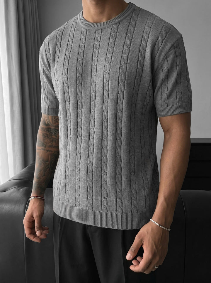 Lös Passform Flätad Stickad T-Shirt - Grå