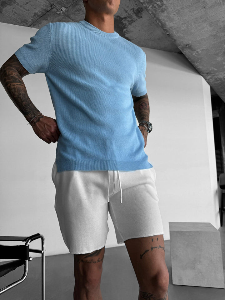 Oversize Stickad T-Shirt - Babyblå