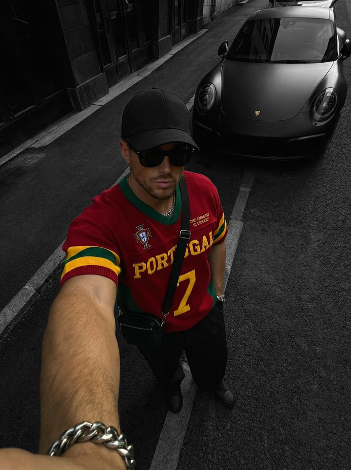 Oversize Portugal Stickad T-shirt - Röd
