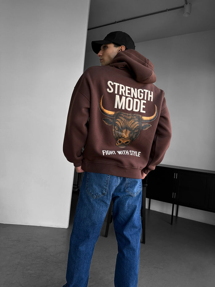 Oversize Styrkemode Hoodie - Brun