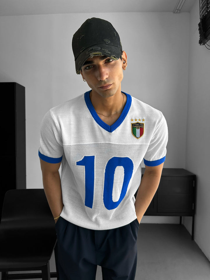 Oversize Italien Stickad T-shirt - Vit