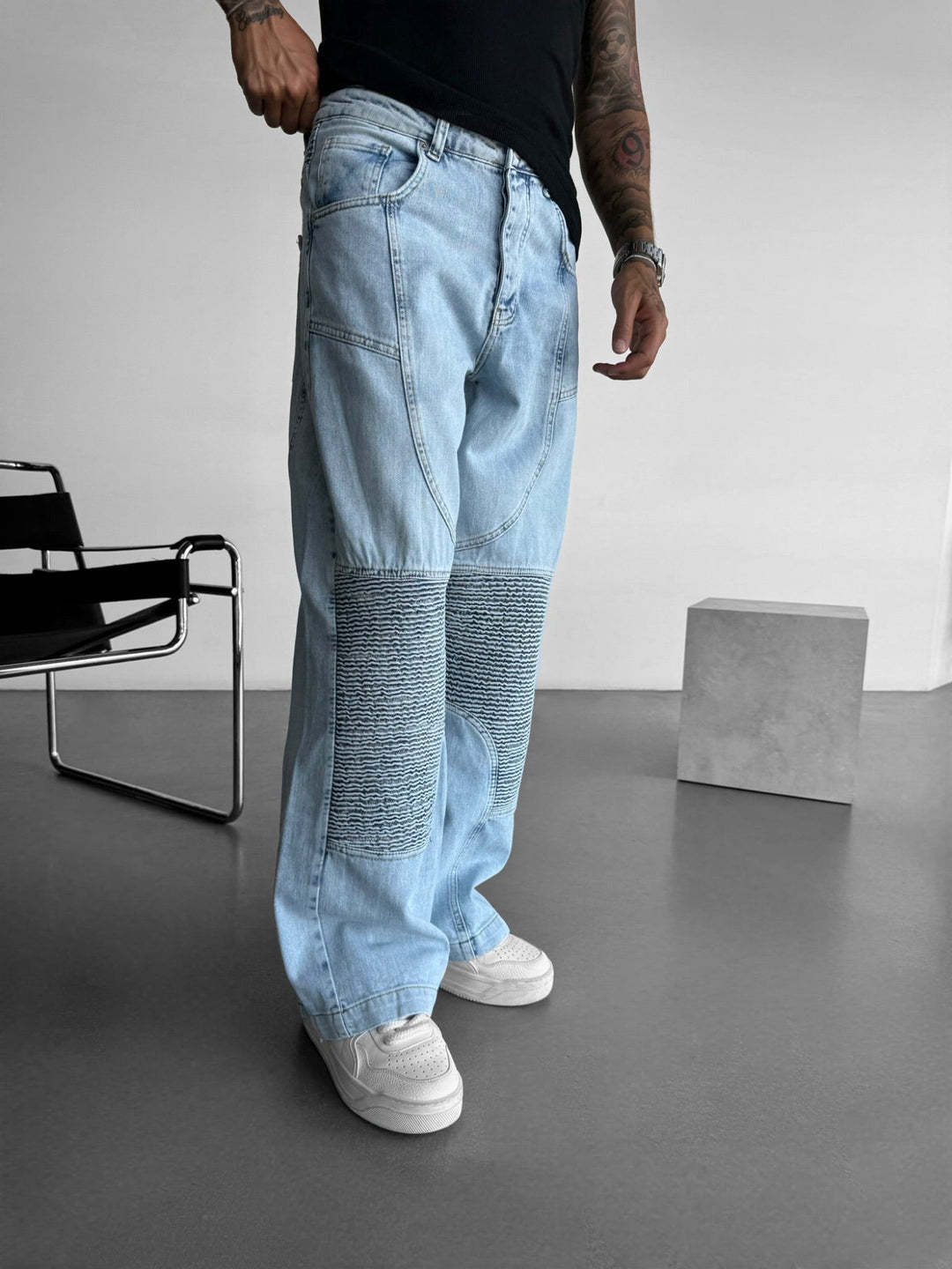 Baggy sömdetalj jeans - Blå