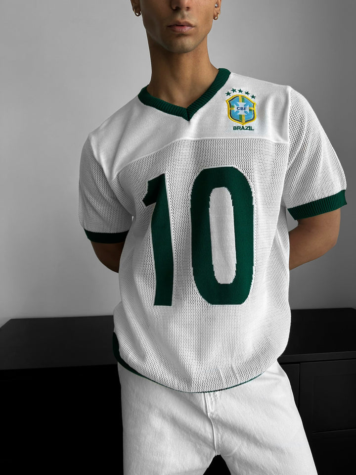 Oversize Brazil Stickad T-shirt - Vit