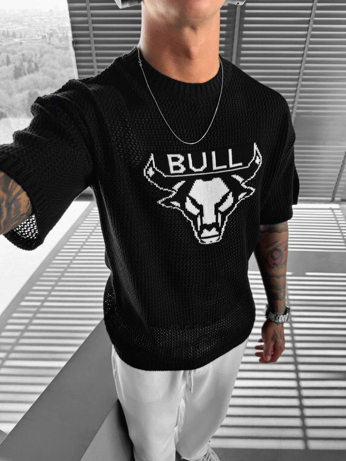 Överdimensionerad Bull Stickad T-shirt - Svart