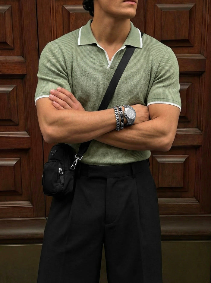 Regular Fit Knit Line Polo T-Shirt - Grön