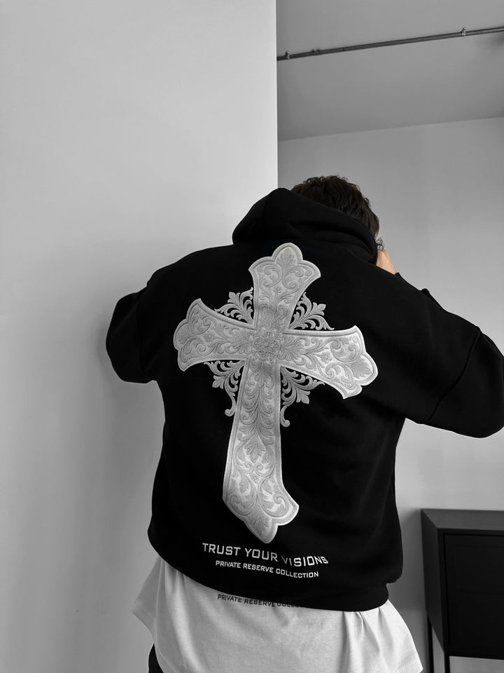 Oversize Cross Hoodie - Svart