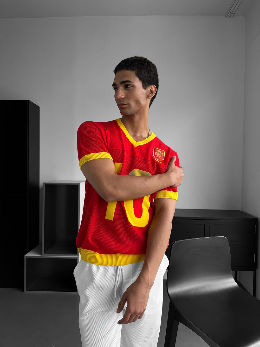 Oversize Spanien Stickad T-shirt - Röd