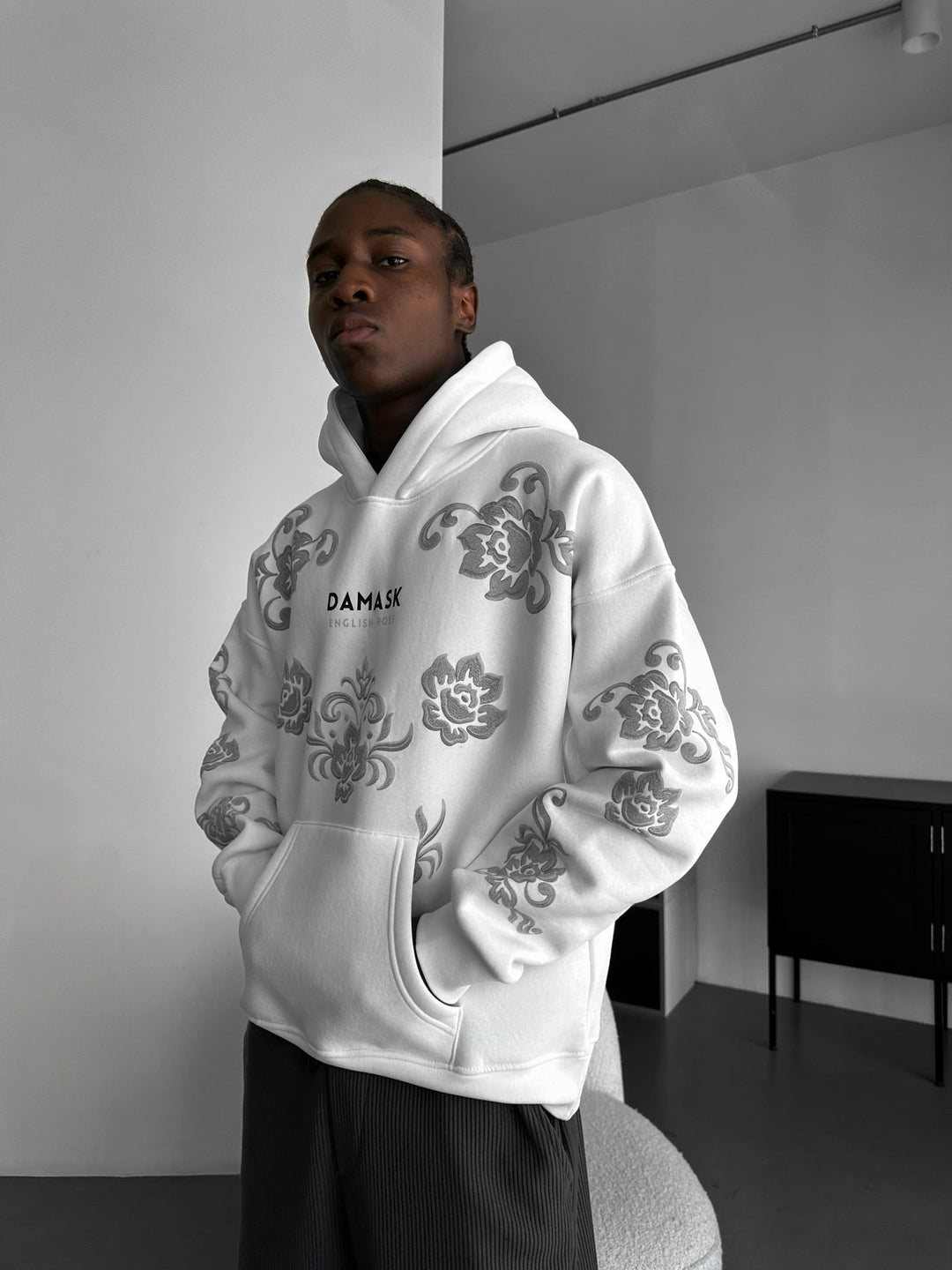 Oversize Damask Hoodie - Ecru