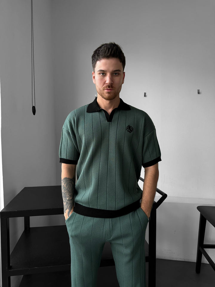 Lös Passform Broderad Polo T-shirt - Petrol