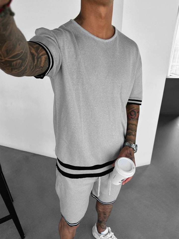 Regular Fit Stickad T-shirt - Ljusgrå