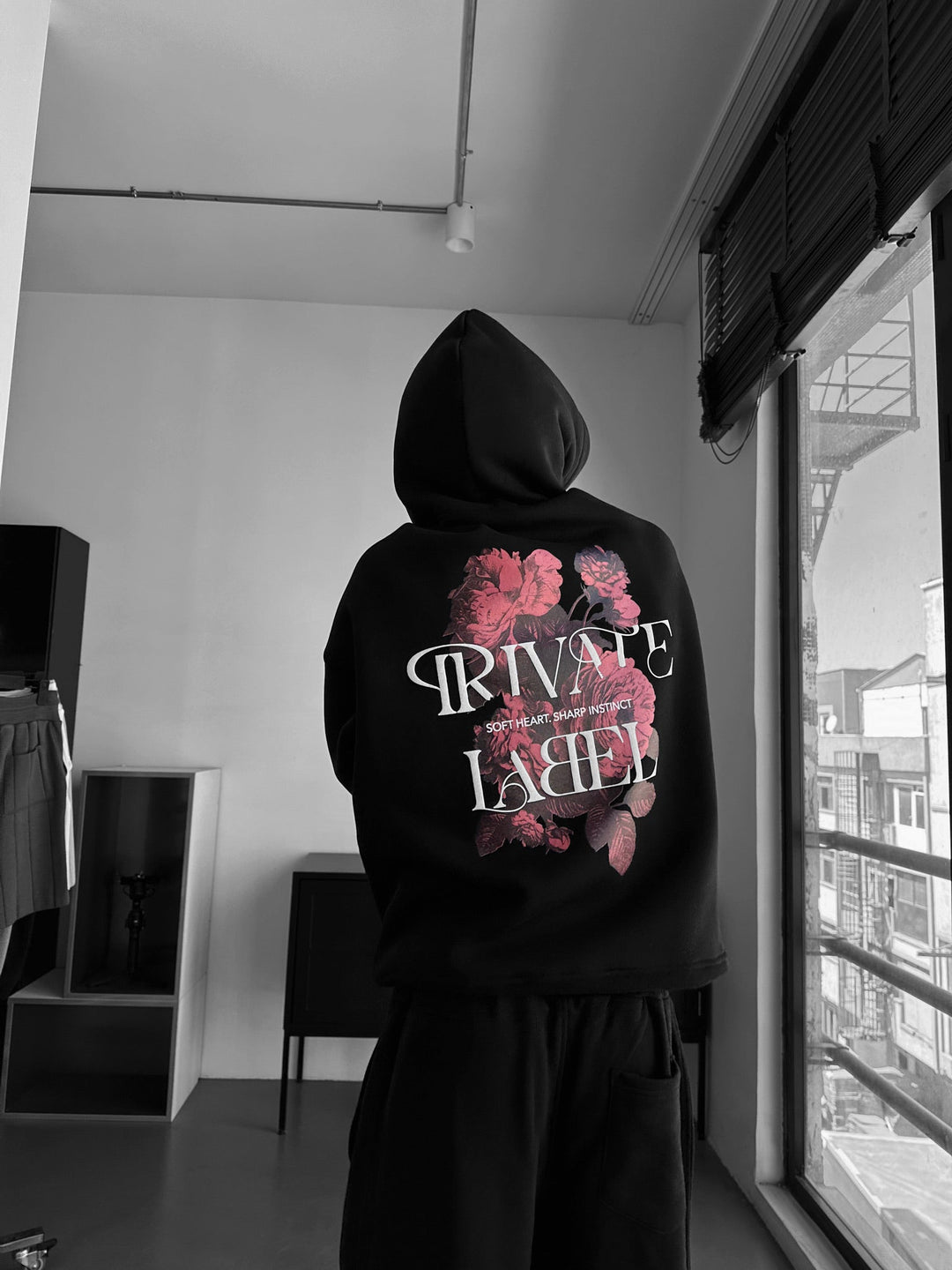 Överdimensionerad Privat Etikett Hoodie - Svart