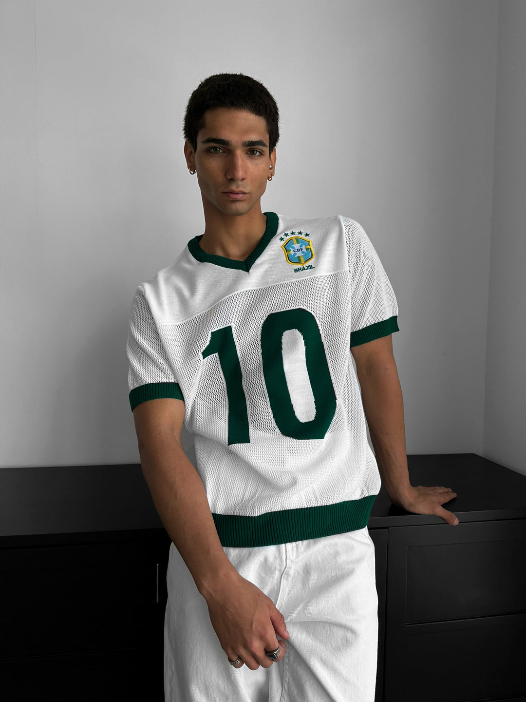 Oversize Brazil Stickad T-shirt - Vit