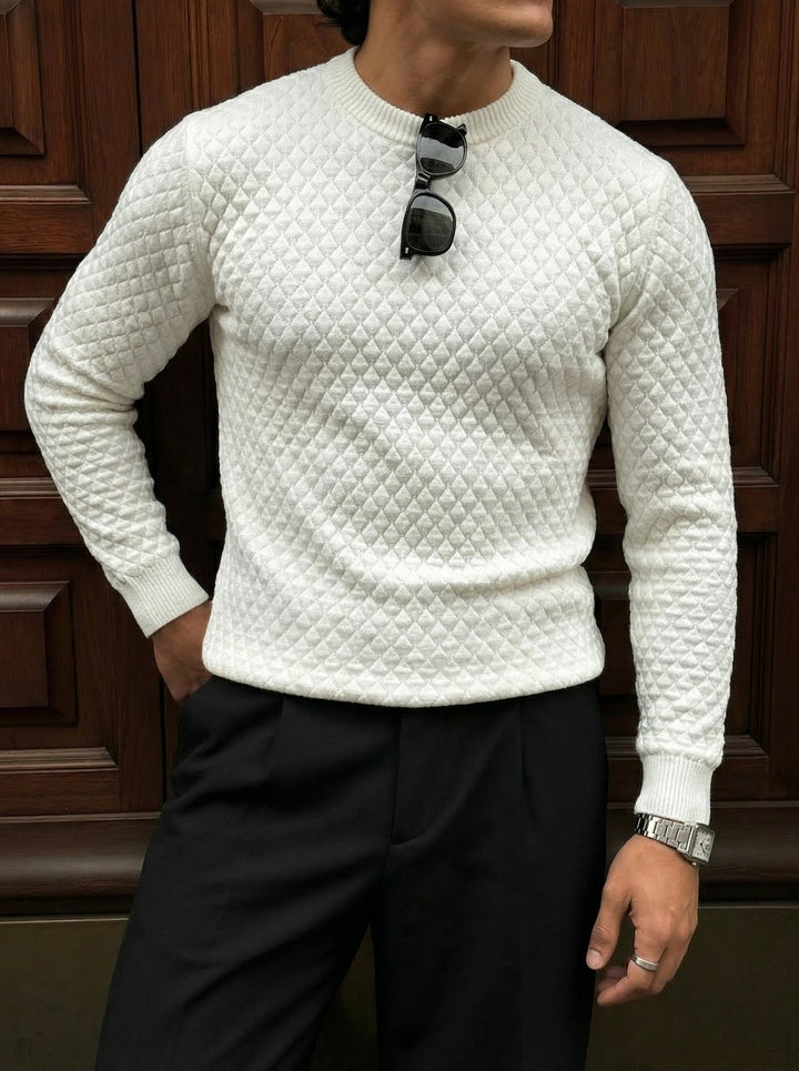 Slim Fit Texturerad Tröja - Ecru