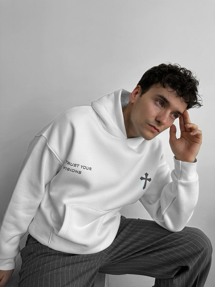 Oversize Cross Hoodie - Vit