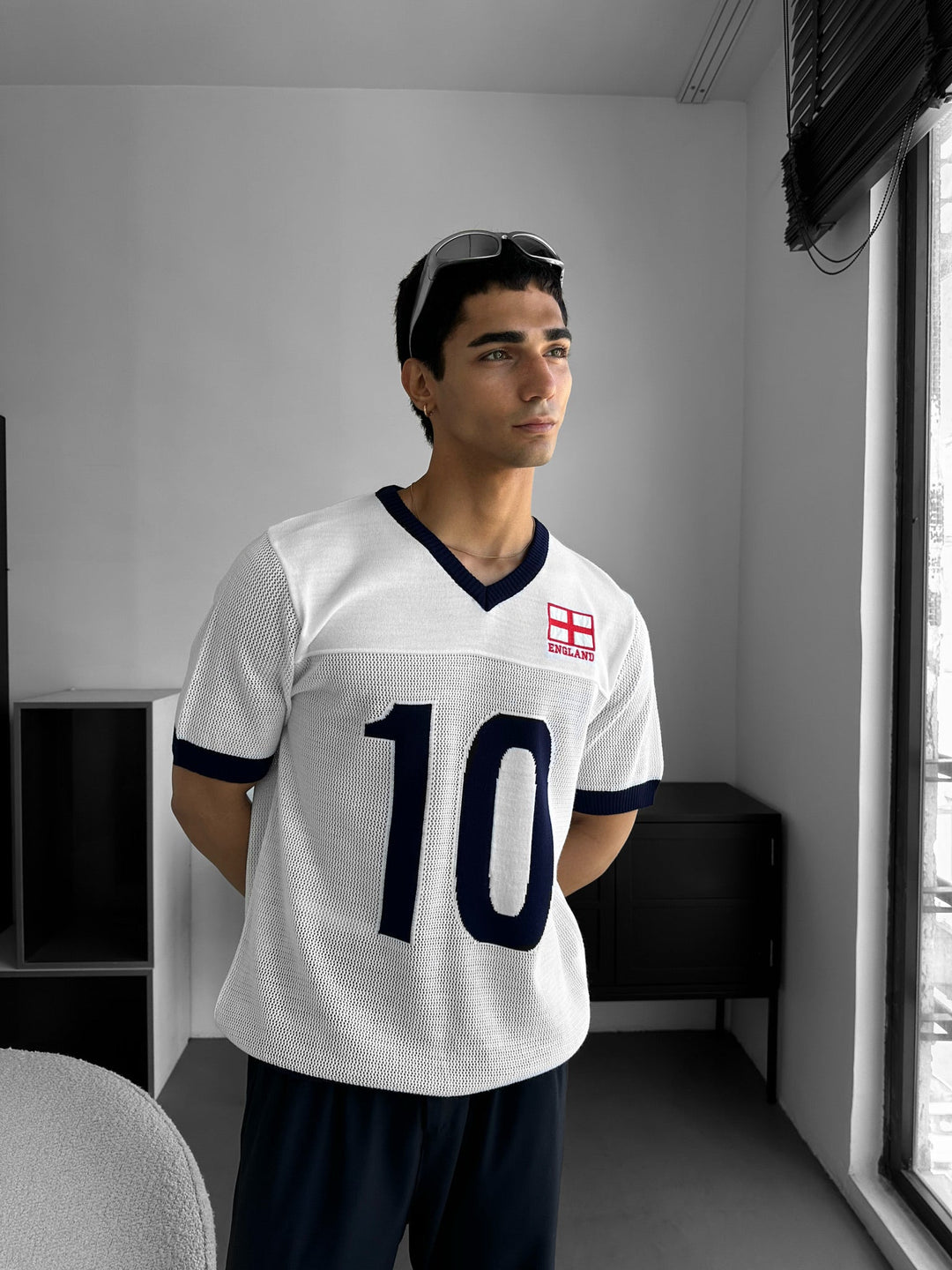 Oversize England Stickad T-shirt - Vit