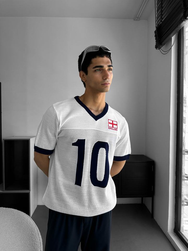 Oversize England Stickad T-shirt - Vit