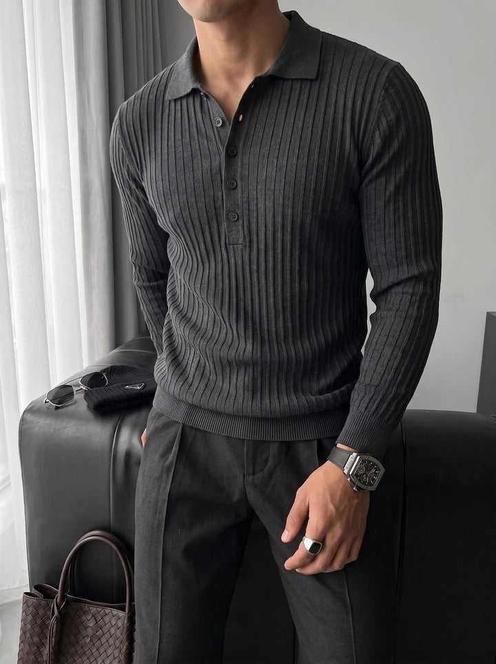 Slim Fit Polo Knit Sweater - Antracit