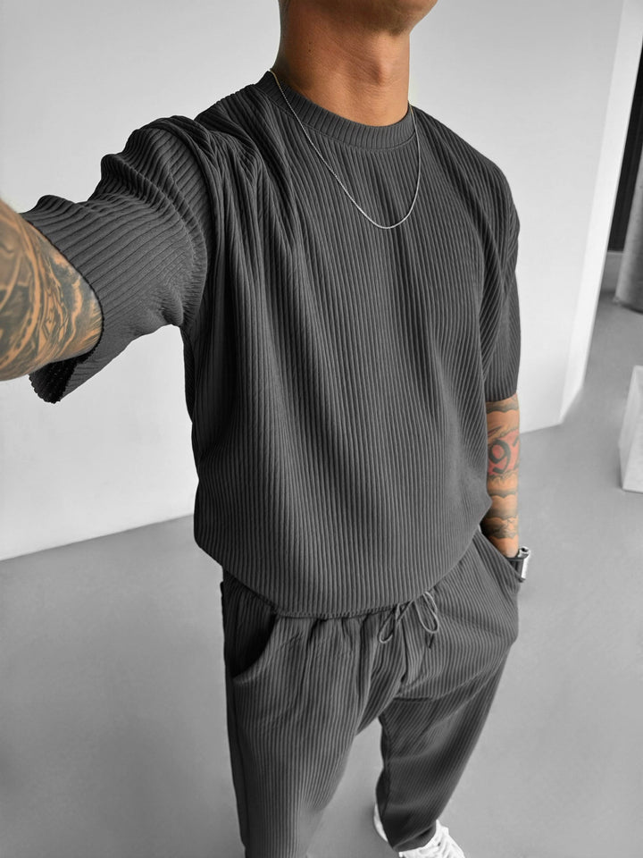 Oversize Ribbad T-Shirt - Antracit