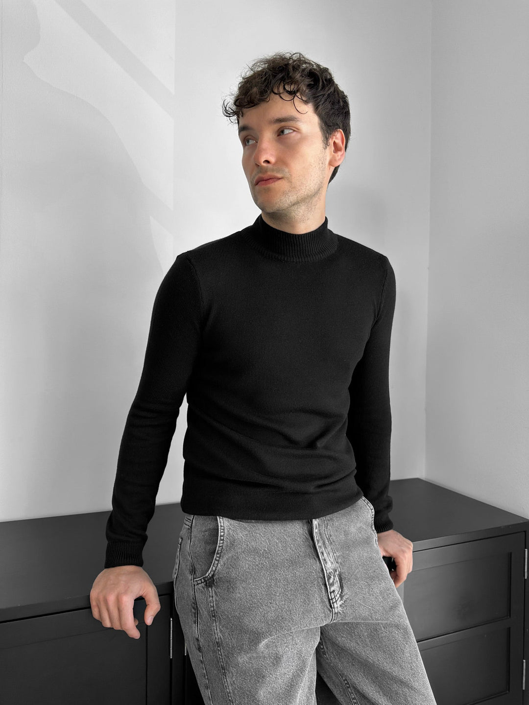 Lös Passform Halv Hals Pullover - Svart